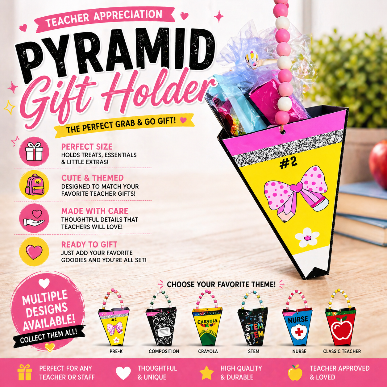 Teacher Appreciation Pyramid Gift Holder | Themed Pencil Vase Gift Box ✏️🎁